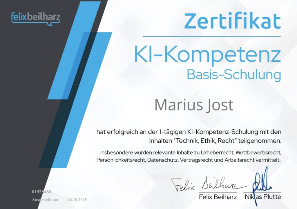 KI-Kompetenz Zertifikat Marius Jost